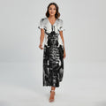 Demon Samurai Print Short Sleeve Maxi Dress
