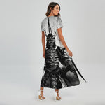 Demon Samurai Print Short Sleeve Maxi Dress