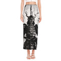Demon Samurai Print Side Slit Maxi Skirt