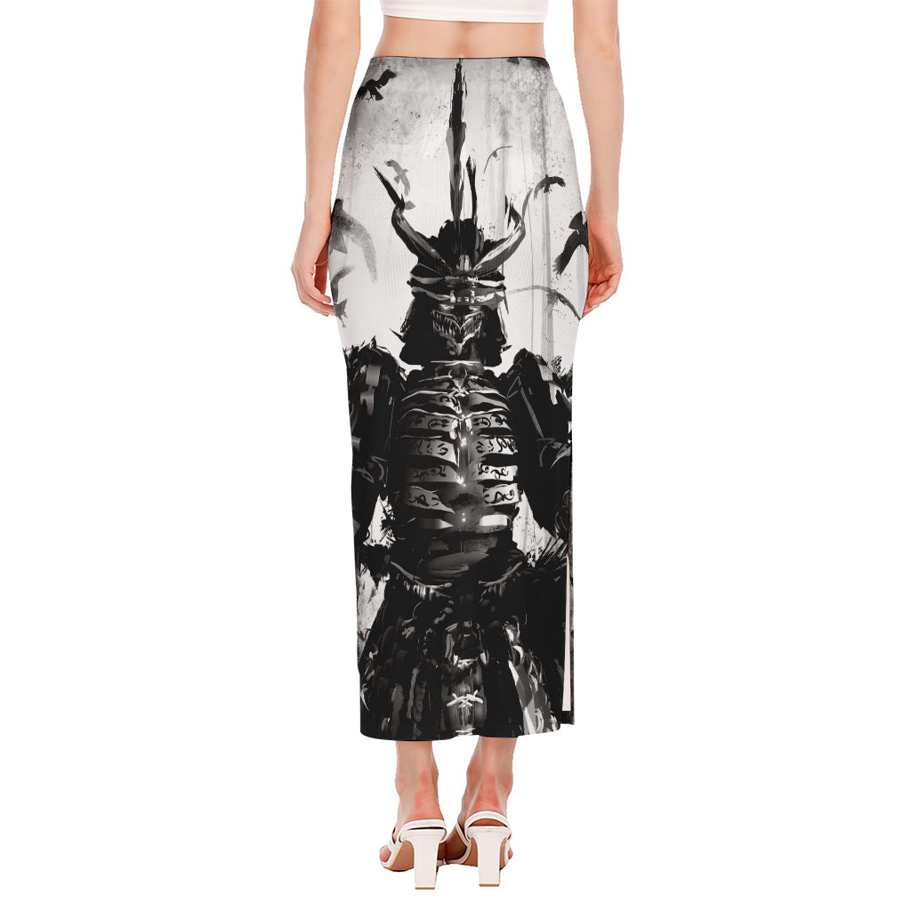Demon Samurai Print Side Slit Maxi Skirt