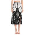 Demon Samurai Print Side Slit Midi Skirt