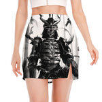 Demon Samurai Print Side Slit Mini Skirt