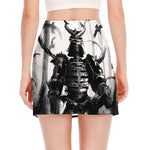 Demon Samurai Print Side Slit Mini Skirt