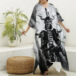 Demon Samurai Print Silk V-Neck Kaftan Dress