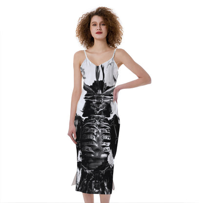 Demon Samurai Print Slim Fit Midi Cami Dress