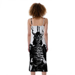 Demon Samurai Print Slim Fit Midi Cami Dress