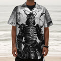 Demon Samurai Print Textured Short Sleeve Shirt