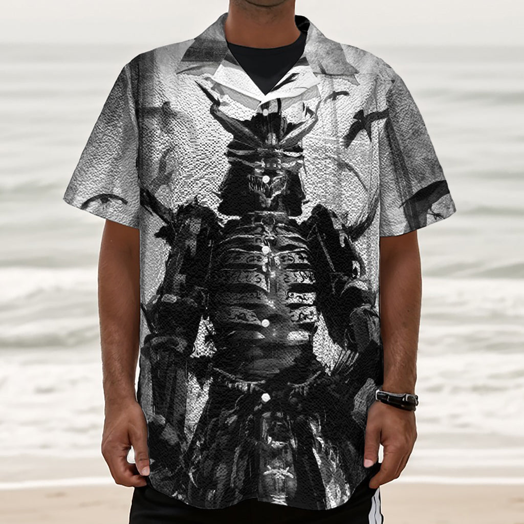 Demon Samurai Print Textured Short Sleeve Shirt