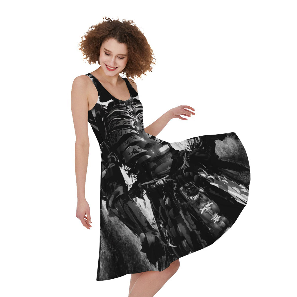Demon Samurai Print Women's Sleeveless Dress