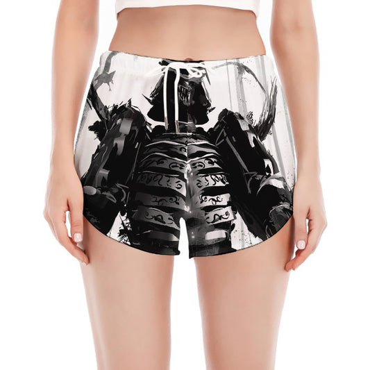 Demon Samurai Print Women's Split Running Shorts