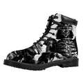 Demon Samurai Print Padded Collar Lace Up Boots
