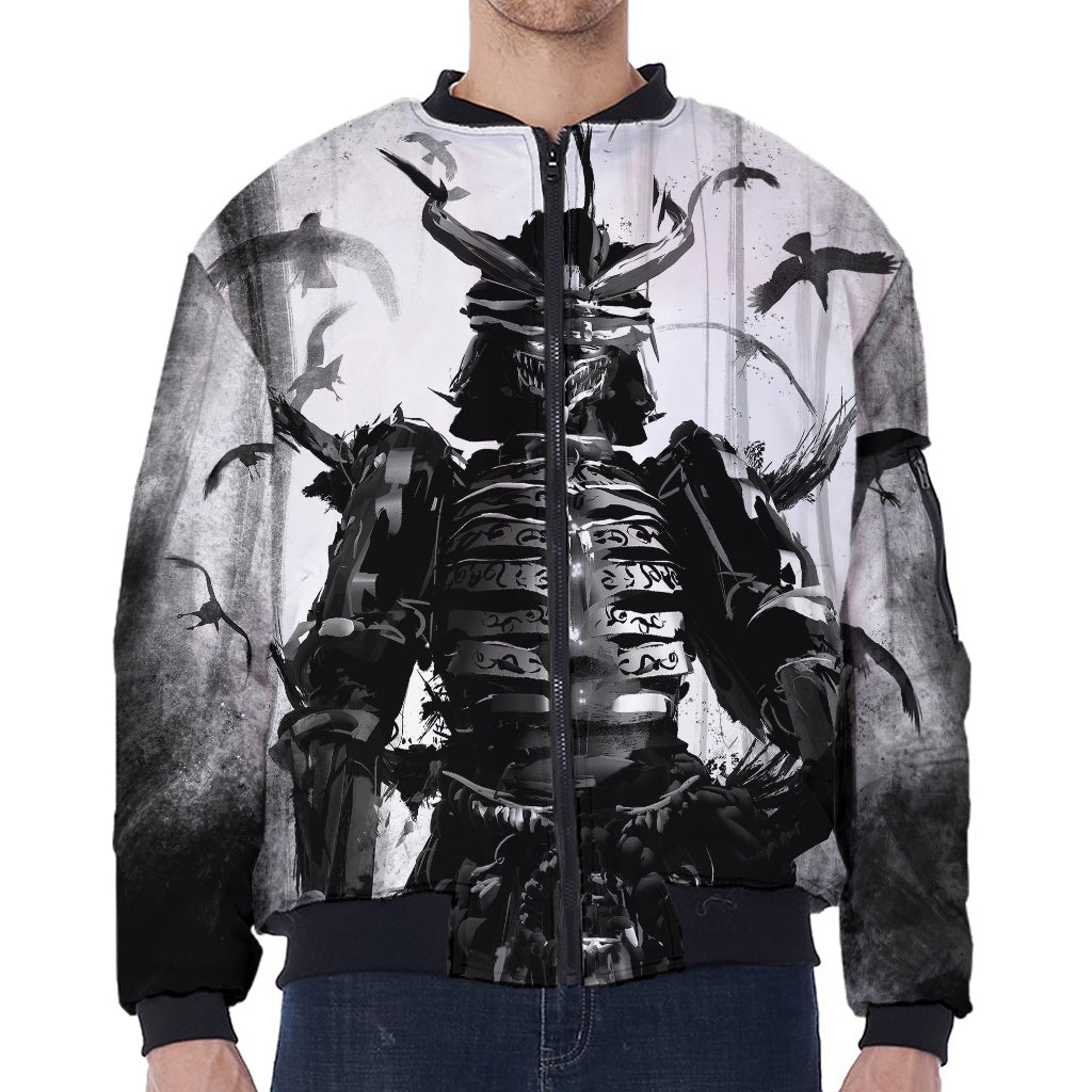 Demon Samurai Print Zip Sleeve Bomber Jacket