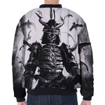 Demon Samurai Print Zip Sleeve Bomber Jacket