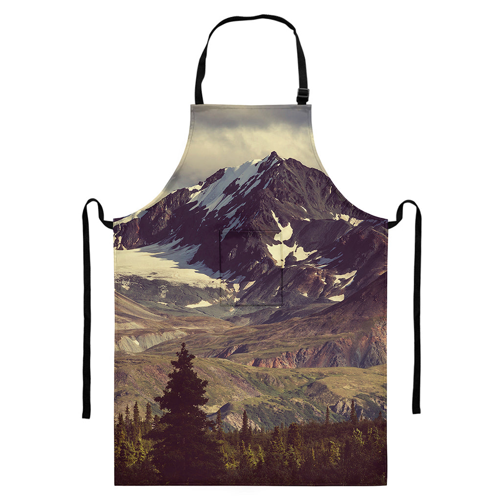 Denali Mountain Print Bib Apron With Pocket