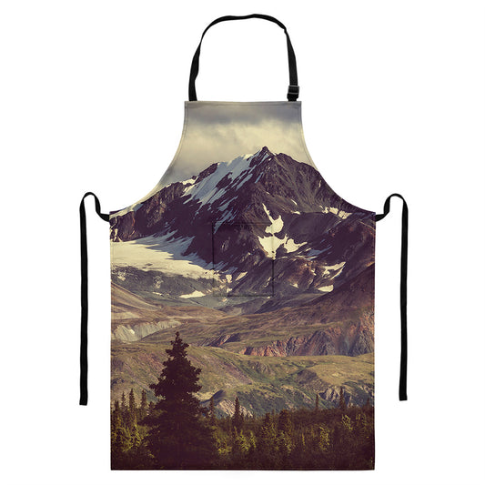 Denali Mountain Print Bib Apron With Pocket