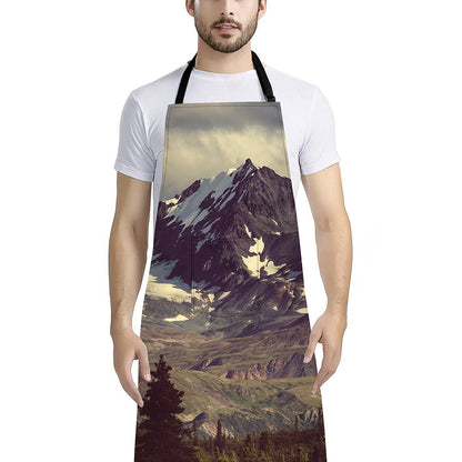 Denali Mountain Print Bib Apron With Pocket