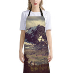 Denali Mountain Print Bib Apron With Pocket
