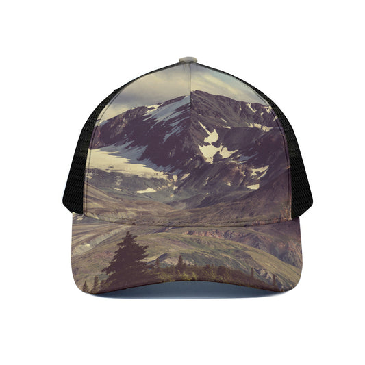 Denali Mountain Print Black Mesh Trucker Cap