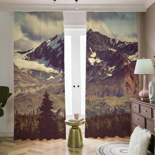 Denali Mountain Print Blackout Pencil Pleat Curtains