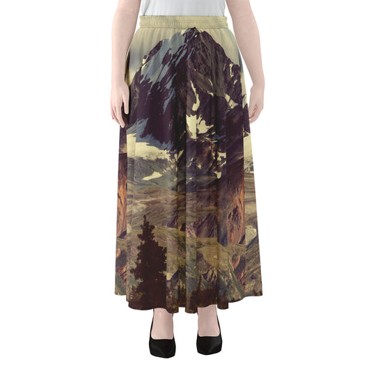 Denali Mountain Print Chiffon Maxi Skirt