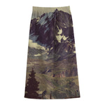 Denali Mountain Print Cotton Front Slit Maxi Skirt