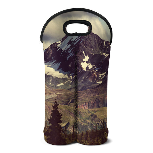 Denali Mountain Print Double Neoprene Wine Tote