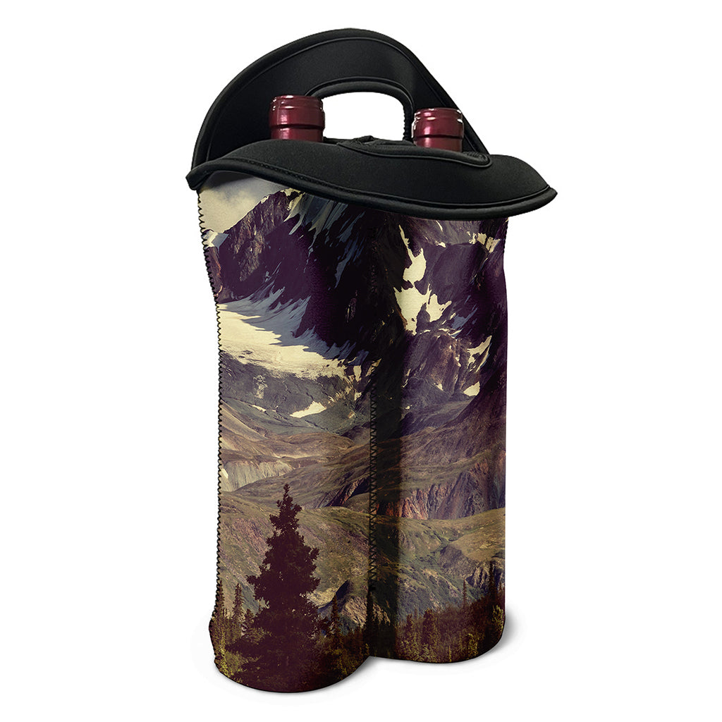 Denali Mountain Print Double Neoprene Wine Tote