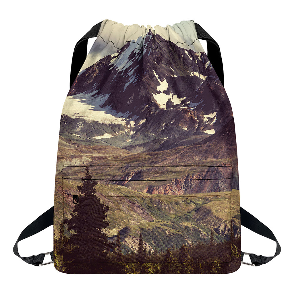 Denali Mountain Print Drawstring Backpack