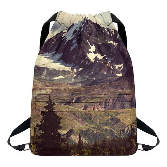 Denali Mountain Print Drawstring Backpack