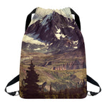 Denali Mountain Print Drawstring Backpack