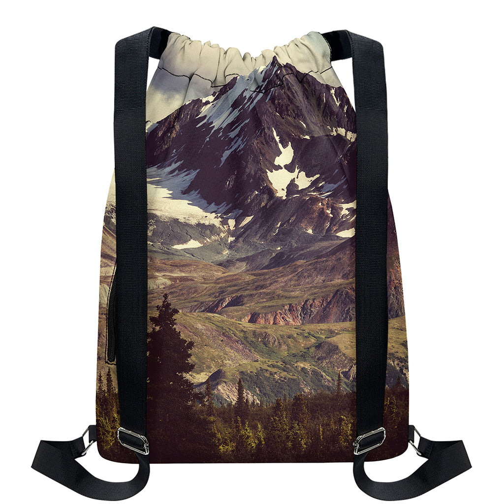 Denali Mountain Print Drawstring Backpack
