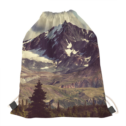 Denali Mountain Print Drawstring Bag