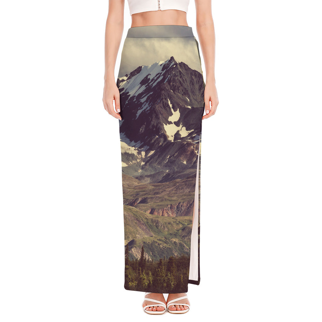 Denali Mountain Print High Slit Maxi Skirt