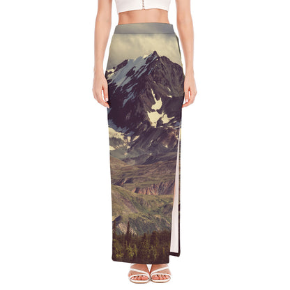 Denali Mountain Print High Slit Maxi Skirt