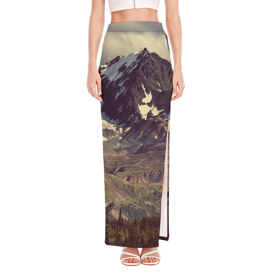Denali Mountain Print High Slit Maxi Skirt