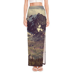 Denali Mountain Print High Slit Maxi Skirt
