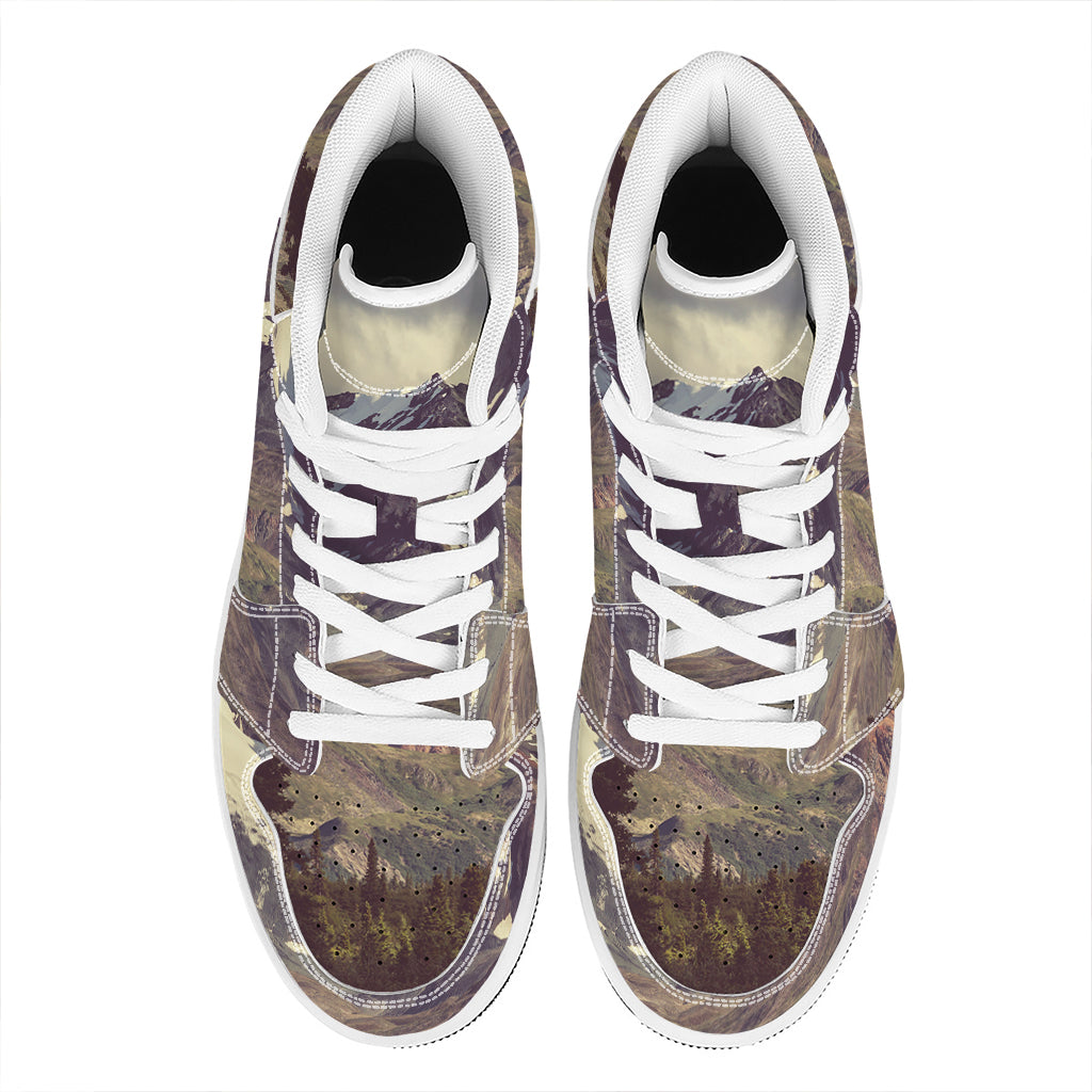 Denali Mountain Print High Top Leather Sneakers