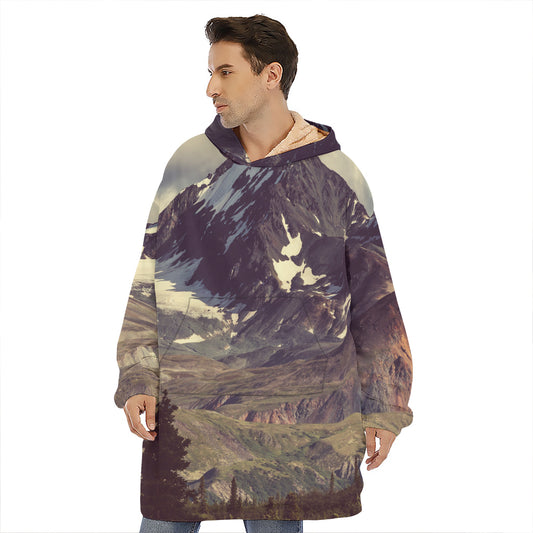 Denali Mountain Print Hoodie Blanket