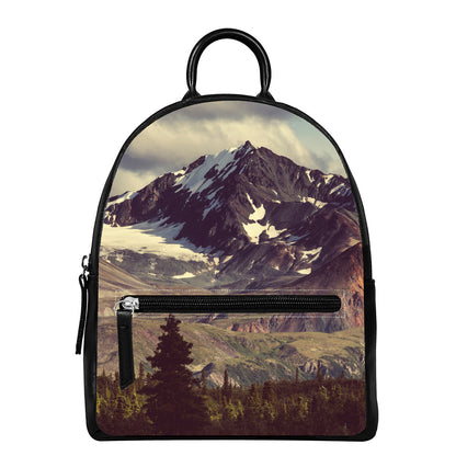 Denali Mountain Print Leather Backpack