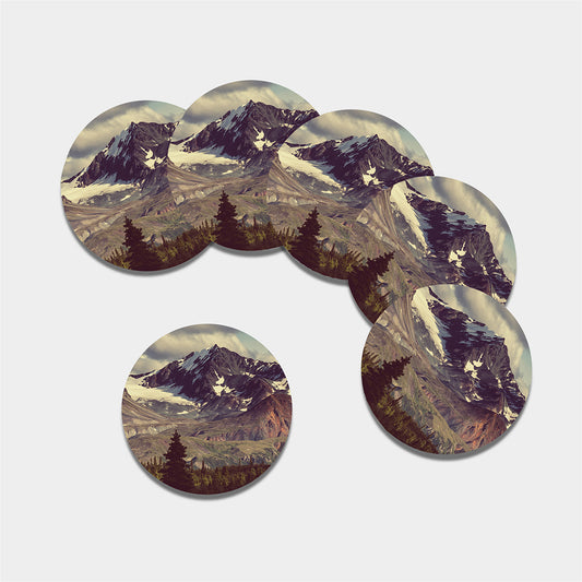 Denali Mountain Print Leather Coaster Set