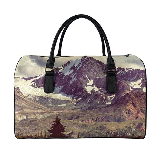 Denali Mountain Print Leather Duffle Bag