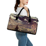 Denali Mountain Print Leather Duffle Bag