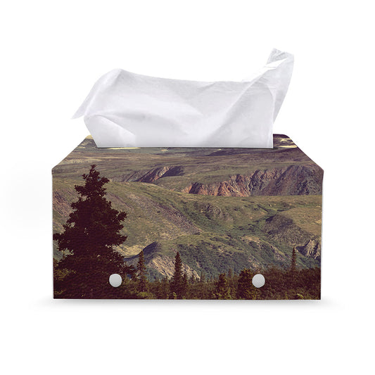 Denali Mountain Print Leather Tissue Box Cover