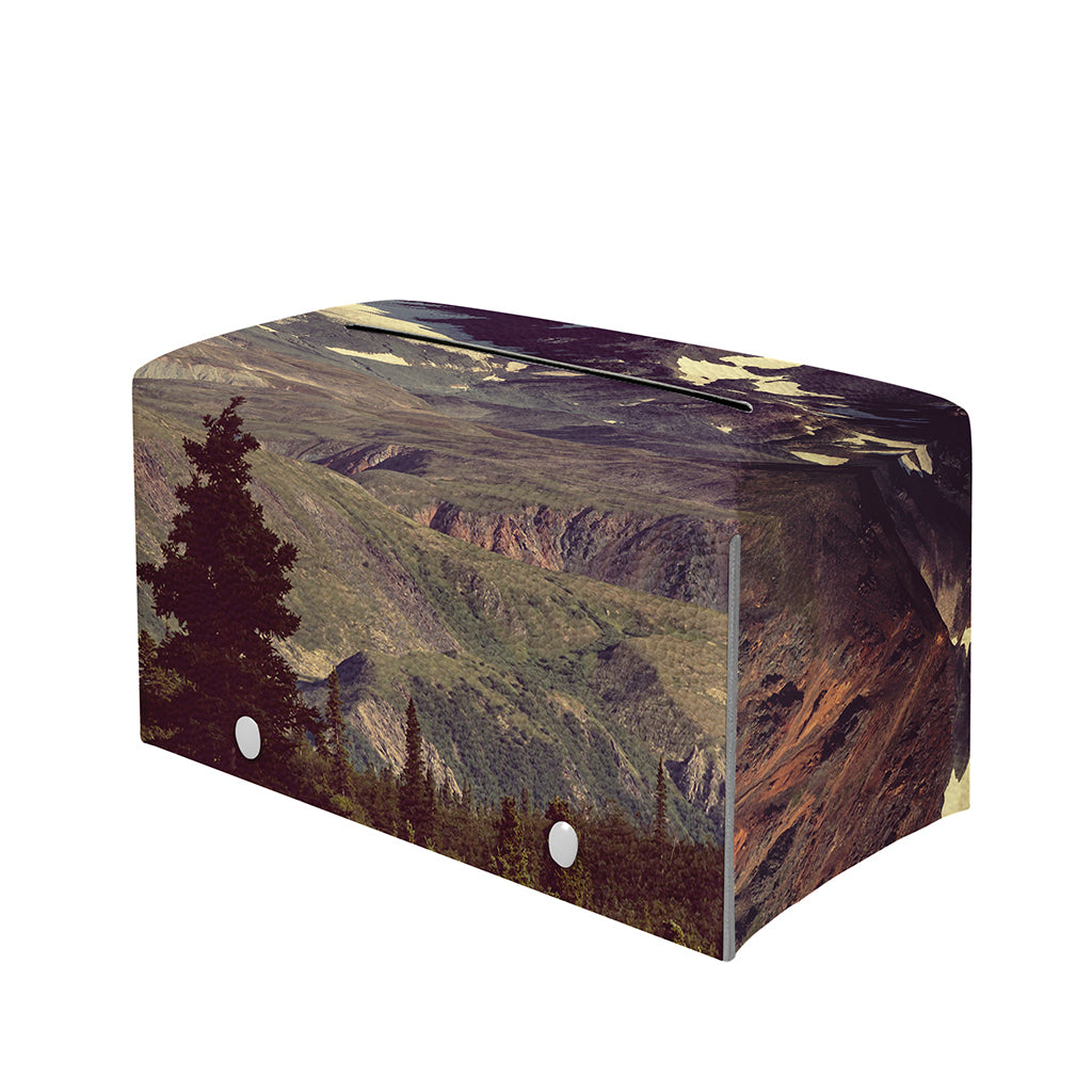 Denali Mountain Print Leather Tissue Box Cover