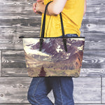 Denali Mountain Print Leather Tote Bag