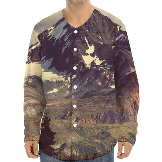 Denali Mountain Print Long Sleeve Baseball Jersey
