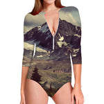 Denali Mountain Print Long Sleeve Swimsuit