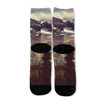 Denali Mountain Print Long Socks