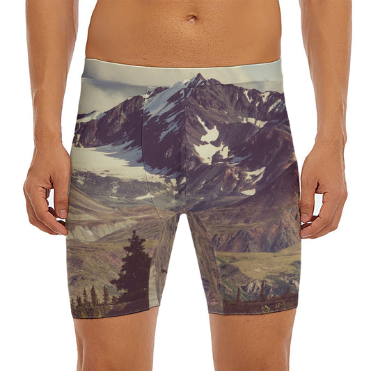 Denali Mountain Print Men's Long Boxer Briefs
