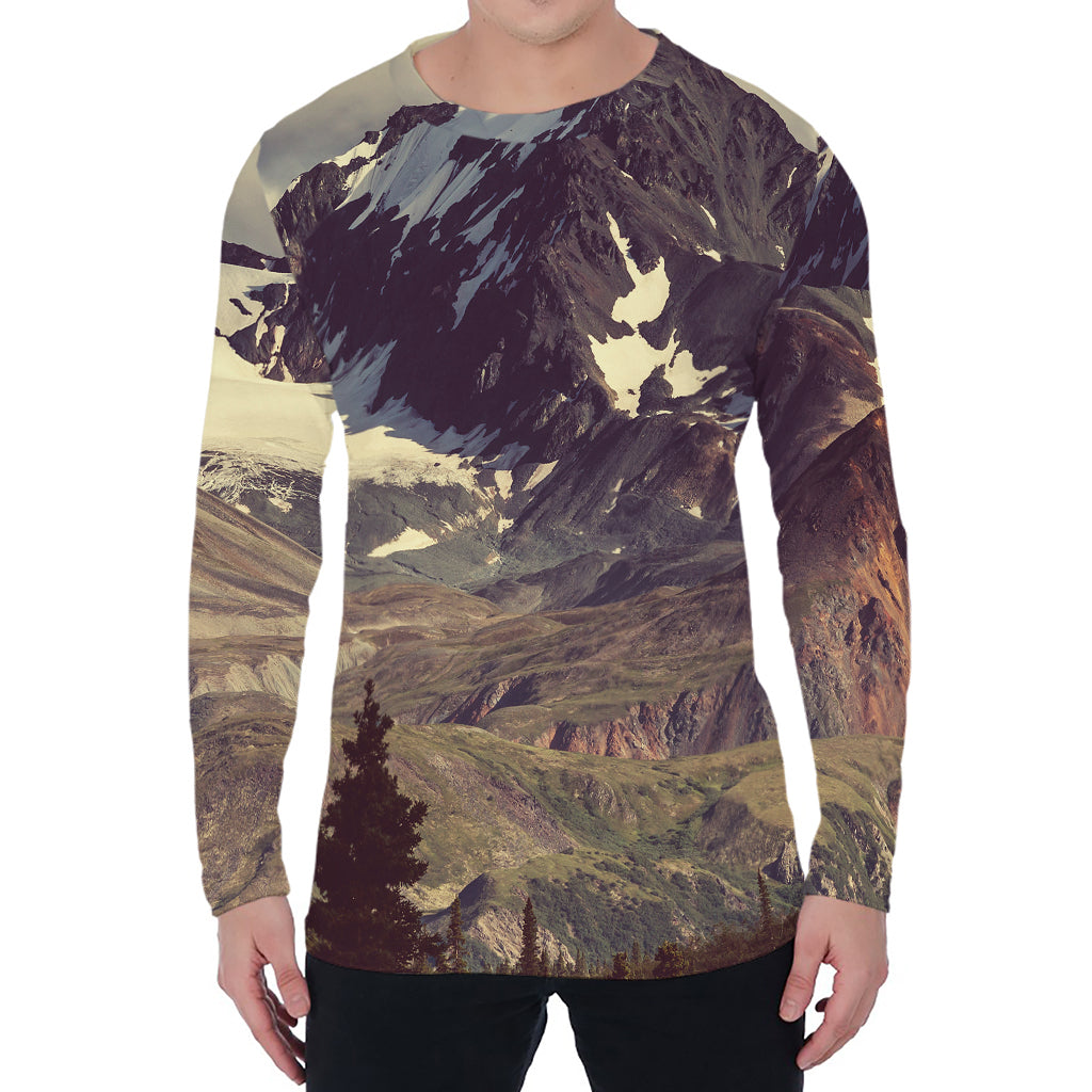 Denali Mountain Print Men's Long Sleeve T-Shirt
